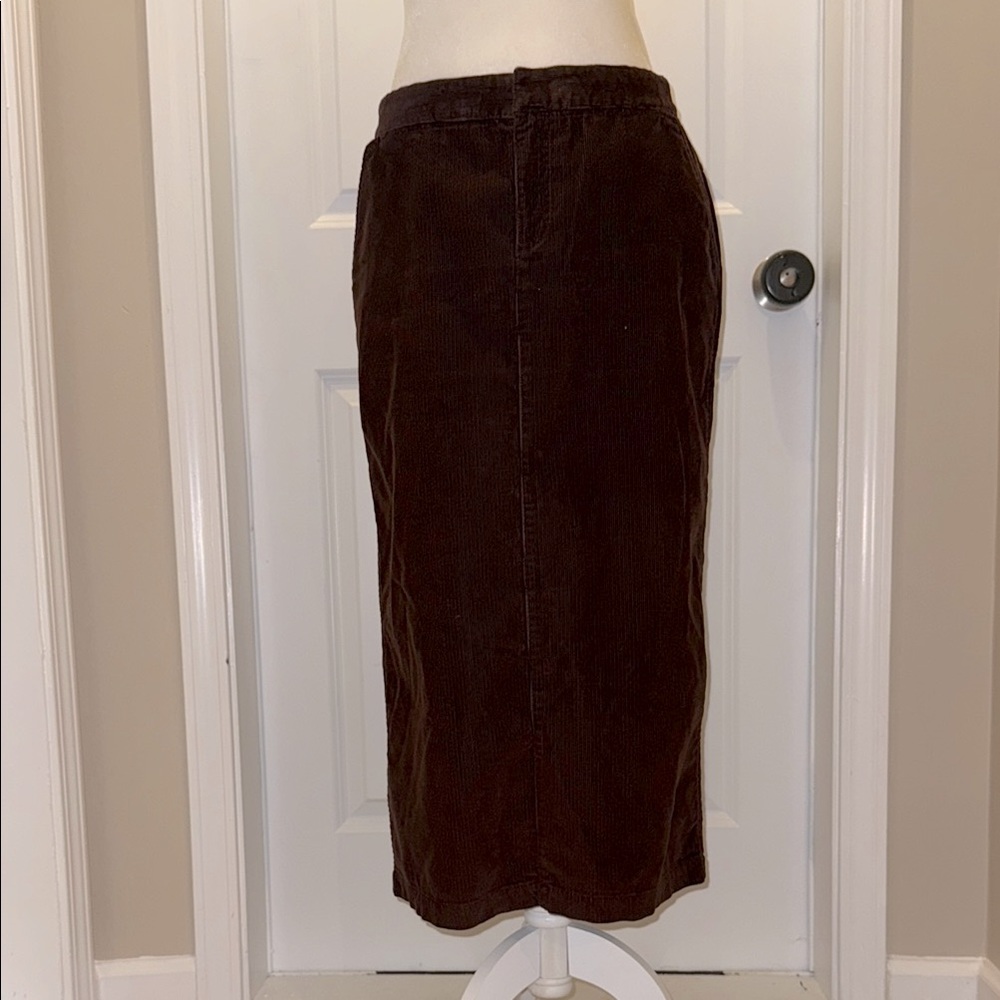 Eddie Bauer Brown Corduroy Pencil Midi Skirt
